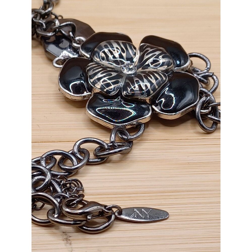 NY Collection Layered Flower Accent Lucite Zebra Stripe Beads Vintage Necklace - Picture 9 of 9